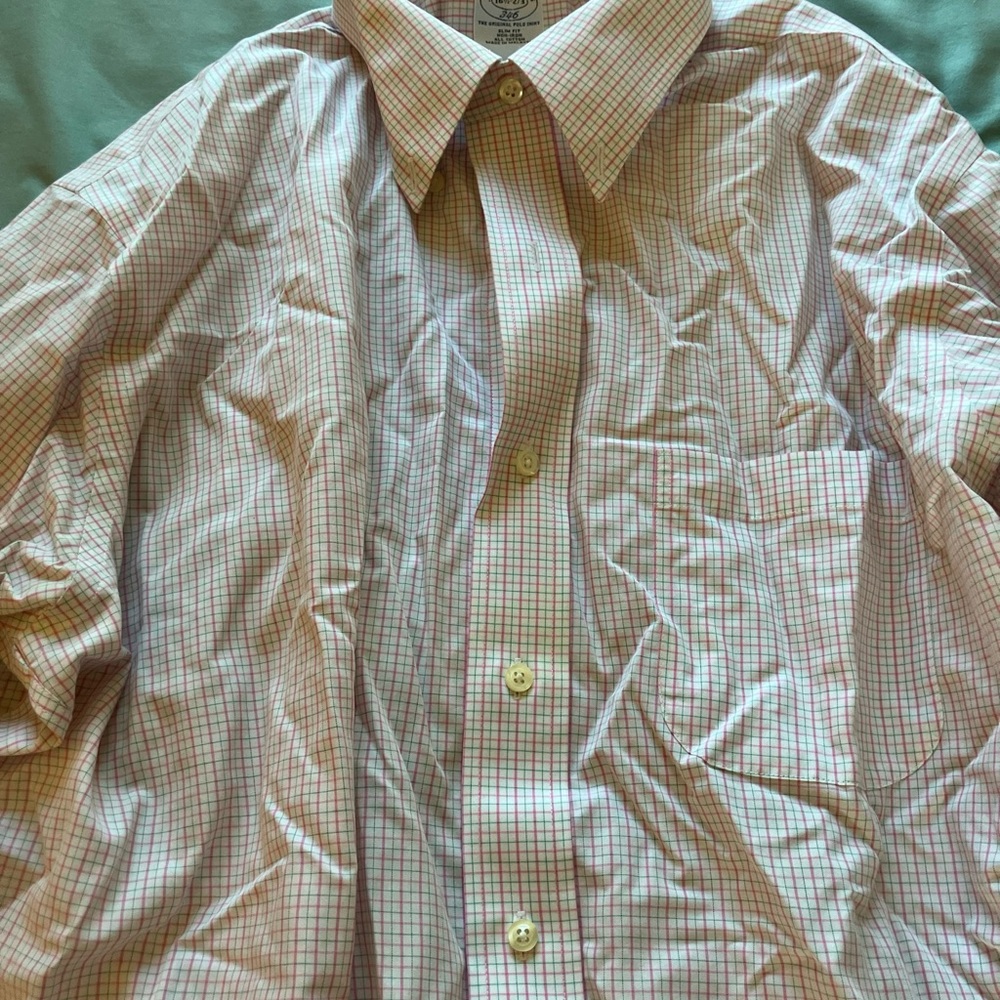 Brooks Brothers Pink and Green Casual Button Down Shirt 16.5 2/3
